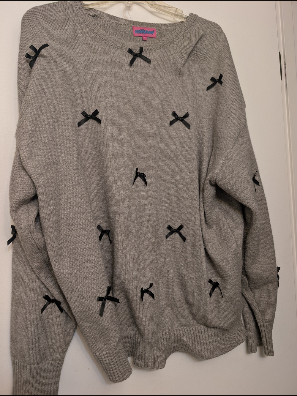 Edikted Gray Crewneck Sweater with Black Bow Accents